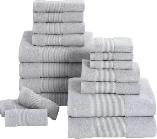 Vista 33 de Modern Threads Juego de 2 Piezas de Sábanas de Baño Extragrandes Air Cloud de Algodón Peinado, Azul