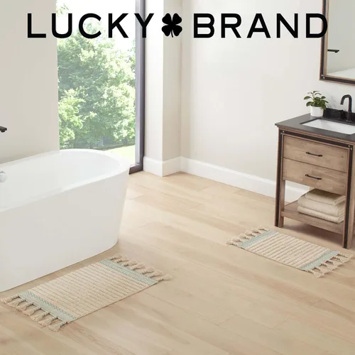 Vista 5 de Lucky Brand Alfombra Corredor Bohemia de Algodón con Flecos - 20' x 68" Alfombra de Baño Azul Aguamarina