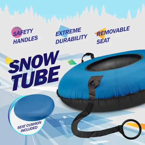 Vista 5 de Slippery Racer Tubo de nieve inflable de grado comercial resistente con cubierta y cuerda, parte inferior de PVC, 44 pulgadas, azul