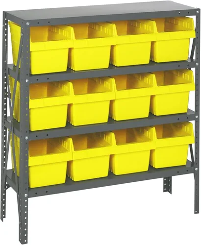 Vista 242 de Quantum QSBU-245BK Heavy Duty Shelving Unit with (7) Shelves and (24) QUS245 Black Bins for Garage Warehouse Storage Distribution 400 lb Load