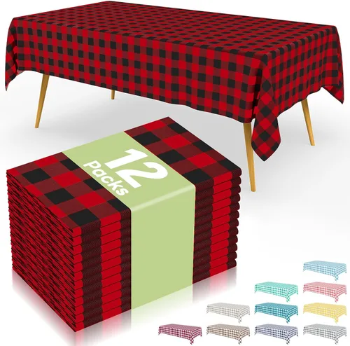 Vista 67 de Smiry 8 paquetes de manteles desechables Gingham, 54 x 108 pulgadas, manteles de plástico impermeables rectangulares en diseño a cuadros