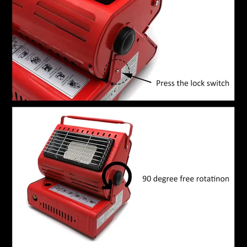 Vista 3 de HTTMT- Portable 2 in 1 Red Butane LP Gas Ceramic Heater Burner Warmer For Camping Emergency Heating Cooking Stove [P/N: ET-COOK009-RED]