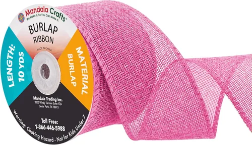 Vista 24 de Mandala Crafts Cinta de arpillera rosa con alambre de 1 pulgada de ancho para manualidades, rollo de 10 yardas de cinta rústica de arpillera