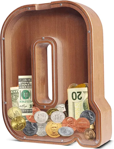 Vista 41 de UBeesize alcancías de letras para niños y niñas, alcancía de madera personalizada para billetes y monedas, caja de dinero, regalo de cumpleaños