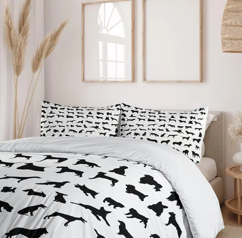 Vista 6 de Ambesonne Juego de funda de edredón para amantes de los perros, siluetas de diferentes razas de perros, Chow Chow Shepherd Pinscher Spaniel, juego