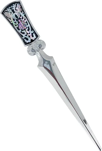 Vista 16 de Cuchillo de oficina de acero de metal con incrustaciones de madreperla Cortador de mano, sobre abrecartas (hortensia)