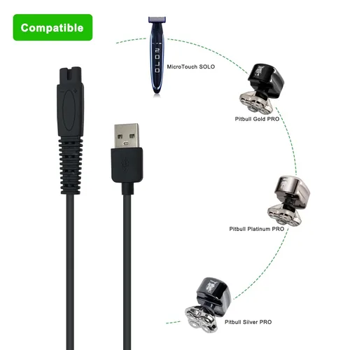 Vista 2 de MicroTouch Solo Razor - Cargador de repuesto para afeitadora de calavera Pitbull/Palm/Plata, accesorios de cable de alimentación USB y cepillo