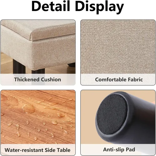 Vista 32 de Cpintltr Taburete de lino pequeño otomano rectangular para pies tapizado con patas de madera maciza, taburetes decorativos modernos, color gris