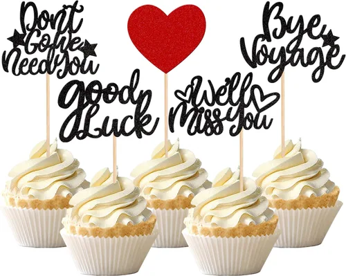 30 piezas de adornos para cupcakes con purpurina «We Will Miss You» Don't Go We Need You Bye Voyage Good Luck Heart Cupcake Picks para despedida,