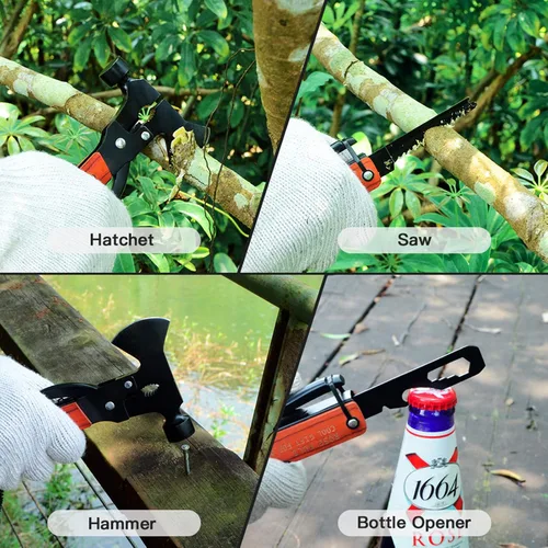 Vista 5 de Camping Multitool Axe Hammer, 18 in 1 Multitool Hatchet Herramientas de camping multiherramienta, accesorios para sierra, destornilladores, alicates