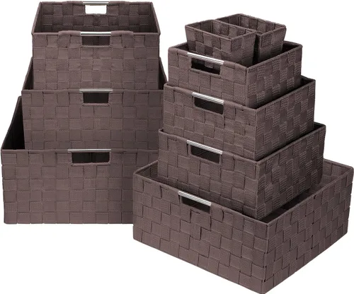 Sorbus - Caja de almacenamiento, organizador de almacenamiento, organizador de almacenamiento, organizador de estante con correa tejida, asas de