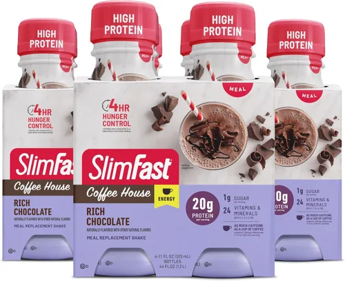 SlimFast Advanced Energy Mocha Cappuccino Shake Reemplazo de comida listo para beber 0.71 onzas de proteína 4 botellas de 11 onzas líquidas Se puede de Glanbia Performance Nutrition