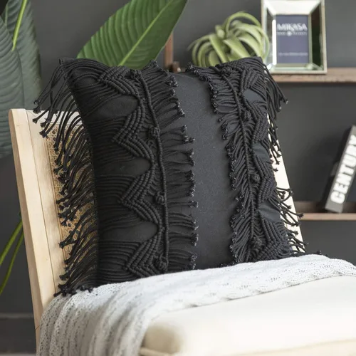 Phantoscope Almohada Decorativa de Algodón Macramé Hecha a Mano Simétrica 3D Tejida a Crochet Estilo Boho Almohada de Granja con Relleno Incluido