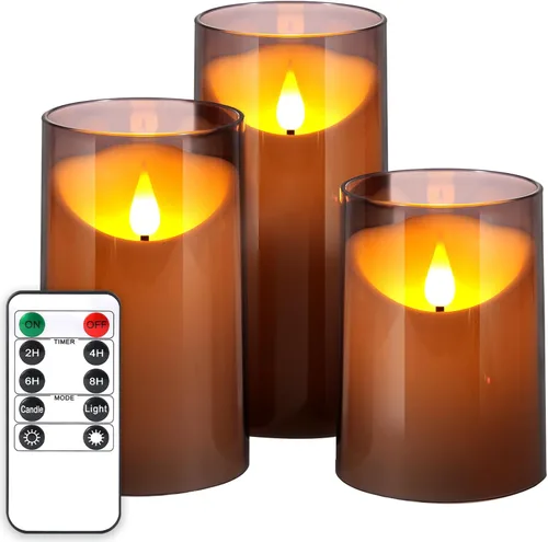 Vista 10 de NURADA Velas sin llama con control remoto y temporizador: juego de 2 velas LED acrílicas con mecha 3D que funcionan con pilas, velas falsas