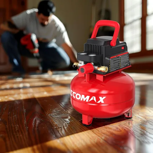Vista 7 de ECOMAX Compresor de aire de 3 galones 110 PSI Pancake tanque portátil sin aceite con kit de accesorios de 11 piezas