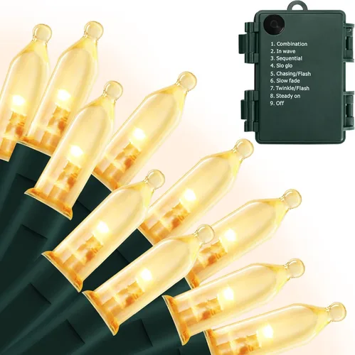 Vista 20 de Luces de Navidad a pilas, paquete de 2 mini tiras de 50 luces LED de 17 pies con 8 modos de temporizador automático, luces de árbol impermeables