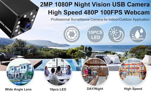 Vista 9 de ELP Cámara web infrarroja infrarroja IR de visión nocturna 1080P para computadora, laptop, Mac, Android, cámara de PC HD de alta velocidad con lente