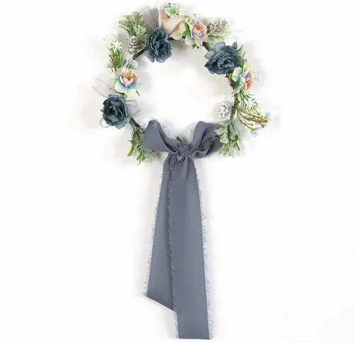 Vista 7 de MEEDEE Cinta de gasa azul oscuro de 2 pulgadas, cinta deshilachada de gasa azul polvoriento para manualidades, cintas de gasa de seda para envolver