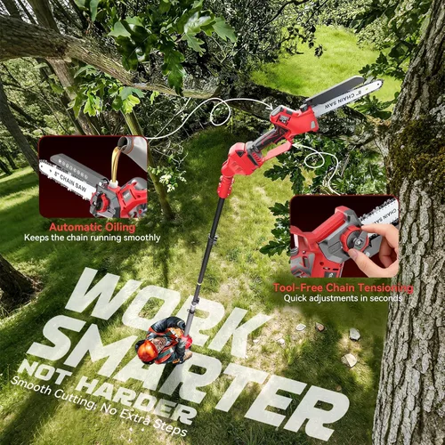 Vista 6 de Sierra de poste eléctrica 2 en 1 compatible con batería Milwaukee de 18 V, mini motosierra de 8 pulgadas sin escobillas con poste de extensión