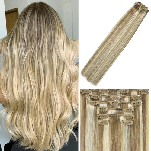 Vista 45 de WindTouch - Extensiones de cabello humano liso con pinzas, color negro azabache, 2.47 onzas, N.° 1, 12 pulgadas, 7