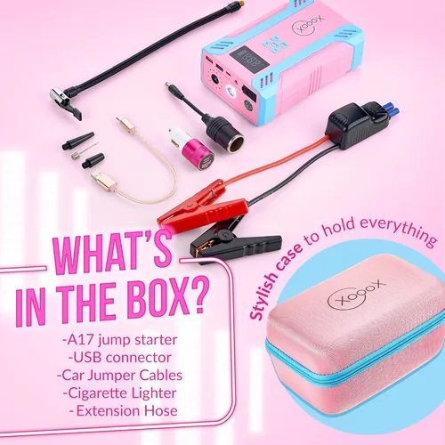 Vista 3 de XoooX Kit de arranque portátil A17 para automóvil con bomba de neumáticos integrada; cables de arranque con batería de arranque de 12 V; cargador
