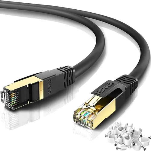 Vista 10 de HiiPeak Cable Ethernet Cat8 de 6 pies, para interiores y exteriores, alta velocidad, 26 AWG, cable LAN de red Cat8 de 2000 Mhz, 40 Gbps con conector
