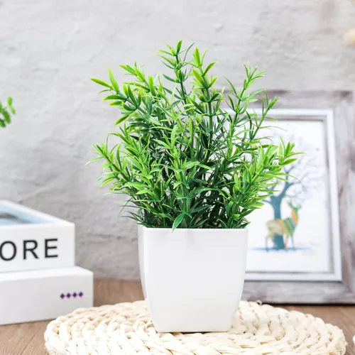 Vista 8 de Paquete de 2 plantas falsas, pequeñas plantas artificiales de vegetación artificial para interiores para el hogar, granja, baño, decoración