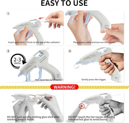 Vista 5 de Pistola de pegamento caliente inalámbrica, pistola de pegamento de 20 W con 30 barras de pegamento, precalentamiento rápido 90S, pistola