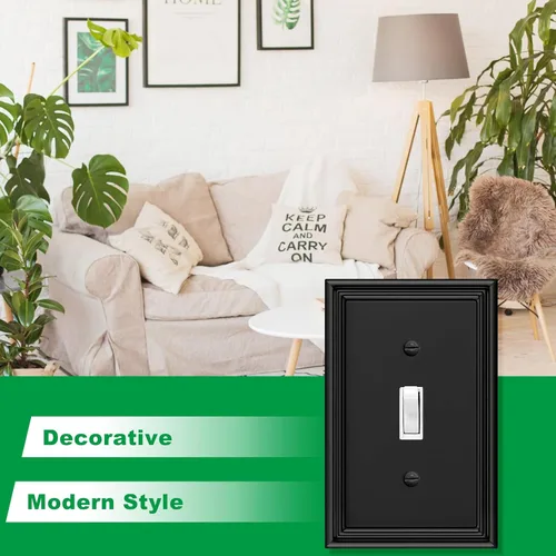 Vista 4 de Placa Decorativa Moderna Negra para Interruptor de Luz, Cubiertas de Tomacorriente Decorativas, Placas de Interruptor Basculante, Material de Fibra