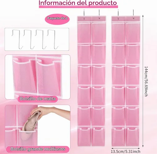 Vista 3 de GOMAJI Organizador de zapatos para colgar sobre la puerta con 12 bolsillos (2 unidades)