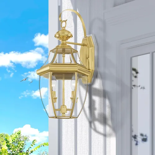 Vista 11 de Livex Lighting 2251-02 Monterey - Farol de pared de latón macizo con 2 luces para exteriores con acabado de latón pulido y vidrio biselado