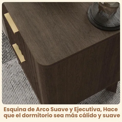 Vista 6 de Juego de 2 mesitas de noche acanaladas con diseño de borde curvo Nuez oscura_2 piezas
