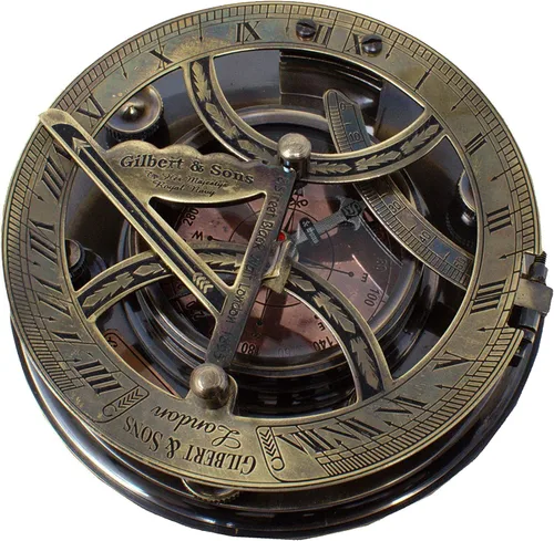 Vista 2 de Reloj de reloj de sol de latón grabado de 5 pulgadas, brújula grande con esfera solar en caja de palisandro, regalo vintage calibrado de grado