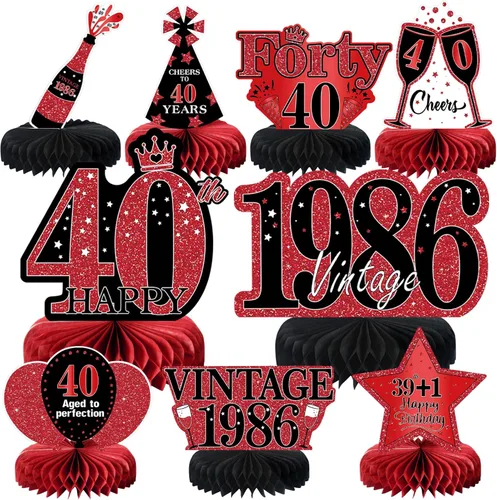 Vista 15 de 9 piezas de decoración de cumpleaños negro dorado 16 centros de mesa de panal para niños y niñas, centros de mesa de feliz cumpleaños 16