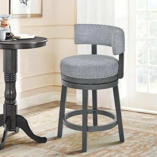 Vista 3 de COLAMY Swivel Counter Height Bar Stools Set of 1, 25 Inch Modern Upholstered Kitchen Island Barstools with Back, Wood Swivel Bar Chairs for Counter