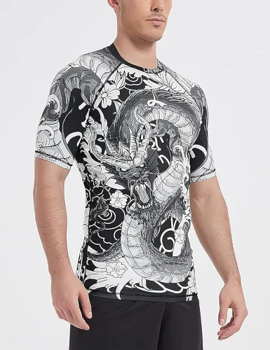 Vista 4 de LAFROI Camisa de compresión de manga corta UPF 50+ Baselayer Performance para hombre, camiseta de protección contra erupciones, CLY08