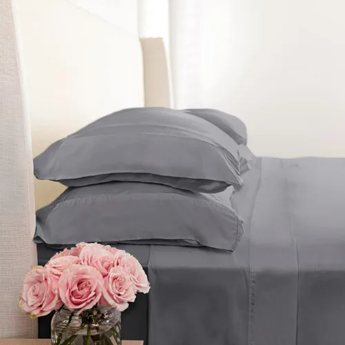 Vista 7 de KICKEE Sheet Set, 100% Viscose from Bamboo, Sateen Weave, Silky Soft Bedding for Heavenly Comfort, Best 300 Thread Count (Blue Suede, Queen)