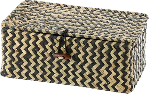 Vista 9 de Hipiwe Cesta de mimbre extra pequeña con tapa, cestas de almacenamiento de hierba marina natural, caja organizadora para el hogar, cesta