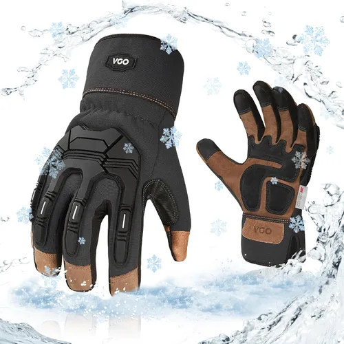 Vista 7 de Vgo... Winter Work Gloves Men,Leather Work Gloves,Anti-vibration,Mechanics Gloves,Abrasion Resistance