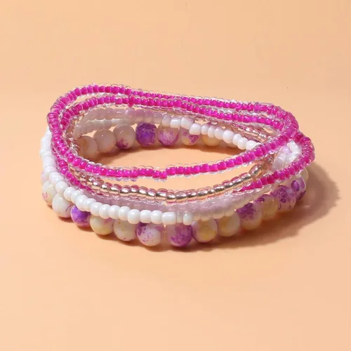 Vista 2 de COLORFUL BLING Juego de pulseras de cuentas de cristal bohemio, pulseras apilables multicapa, pulseras elásticas con dijes bohemios, hechas a mano