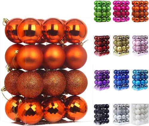Vista 11 de Emopeak 24 bolas decorativas para árbol de Navidad, 4 estilos inastillables, decoración de árbol de Navidad, esferas colgantes para decoración