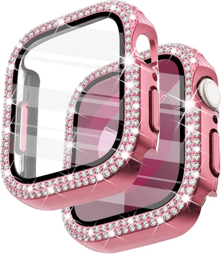 Vista 12 de Surace - Carcasa compatible con Apple Watch de 1.65 pulgadas con protector de pantalla de cristal templado, diseño brillante con 300 diamantes