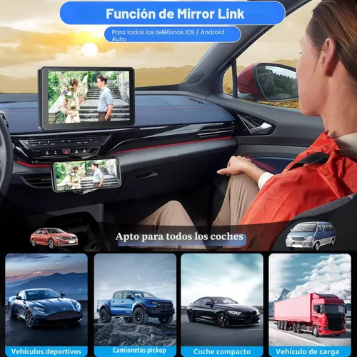 Vista 4 de PASLDA Pantalla inalámbrica portátil Apple CarPlay y Android Auto para automóvil, pantalla táctil HD de 7 pulgadas con enlace de espejo, Bluetooth