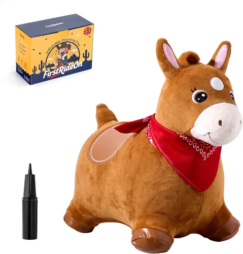 First Ride On Juguete inflable de peluche con tolva animal, juguete inflable para niños pequeños, juguete de salto de animales con bomba, regalo de