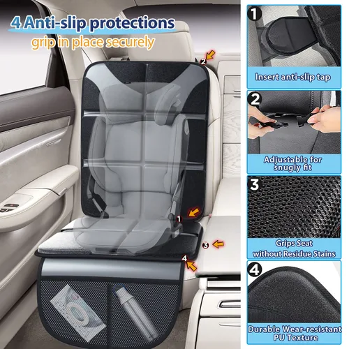 Vista 5 de Gimars Protectores de asiento de automóvil, paquete de 2 protectores impermeables EPE de 5 capas más gruesas XL con tela 600D, respaldo
