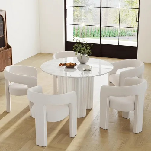Vista 18 de RIVOVA Silla de comedor moderna de barril, silla lateral acolchada en lino con brazos cómoda para tocador, silla para comedor, sala de estar