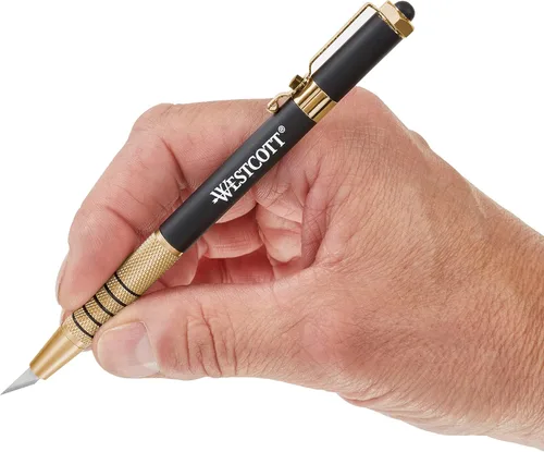 Vista 5 de Westcott 17314 Cuchillo retráctil estilo bolígrafo CarboTitanium Bonded, color dorado
