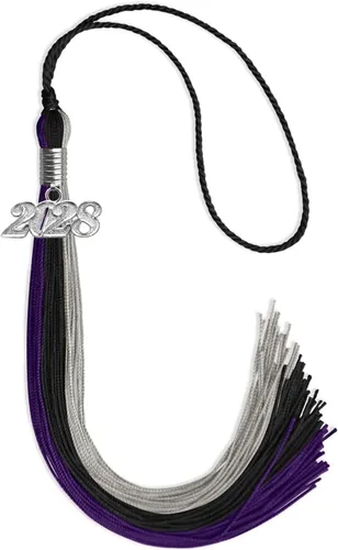 Vista 28 de Endea Graduation Borla de triple color con gota de fecha plateada (negro/dorado/granate, 2020)