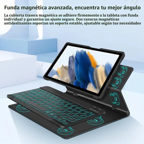 Vista 4 de JUQITECH Funda con teclado retroiluminado para Samsung Galaxy Tab A8