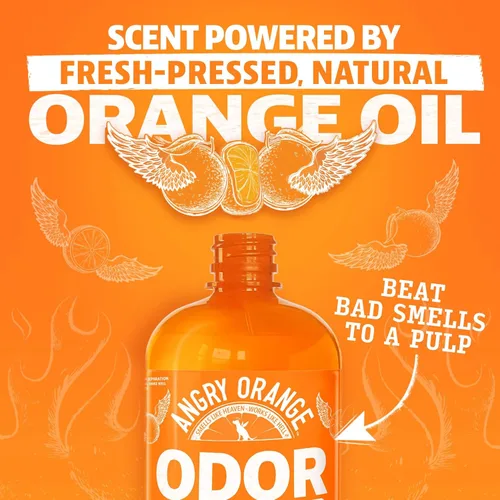 Vista 6 de Eliminador de olores Angry Orange de mascotas, de 8 onzas botella, concentración industrial para remover olores de mascotas, 4 botellas de 32 oz, 1